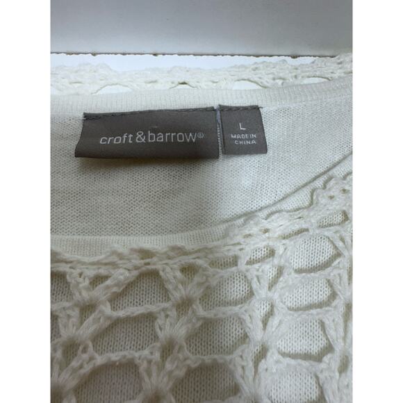 Crochet Open Knit Pullover White Sweater Pullover Women’s Sz L Beach - Picture 6 of 6